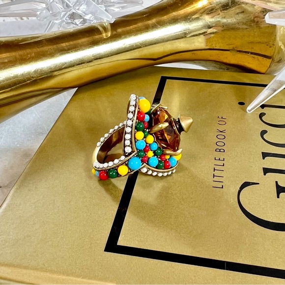 |SOLD| Gucci Pearl, Crystal & Multicolor Bead Embellished Cocktail Ring - Picture 3 of 16